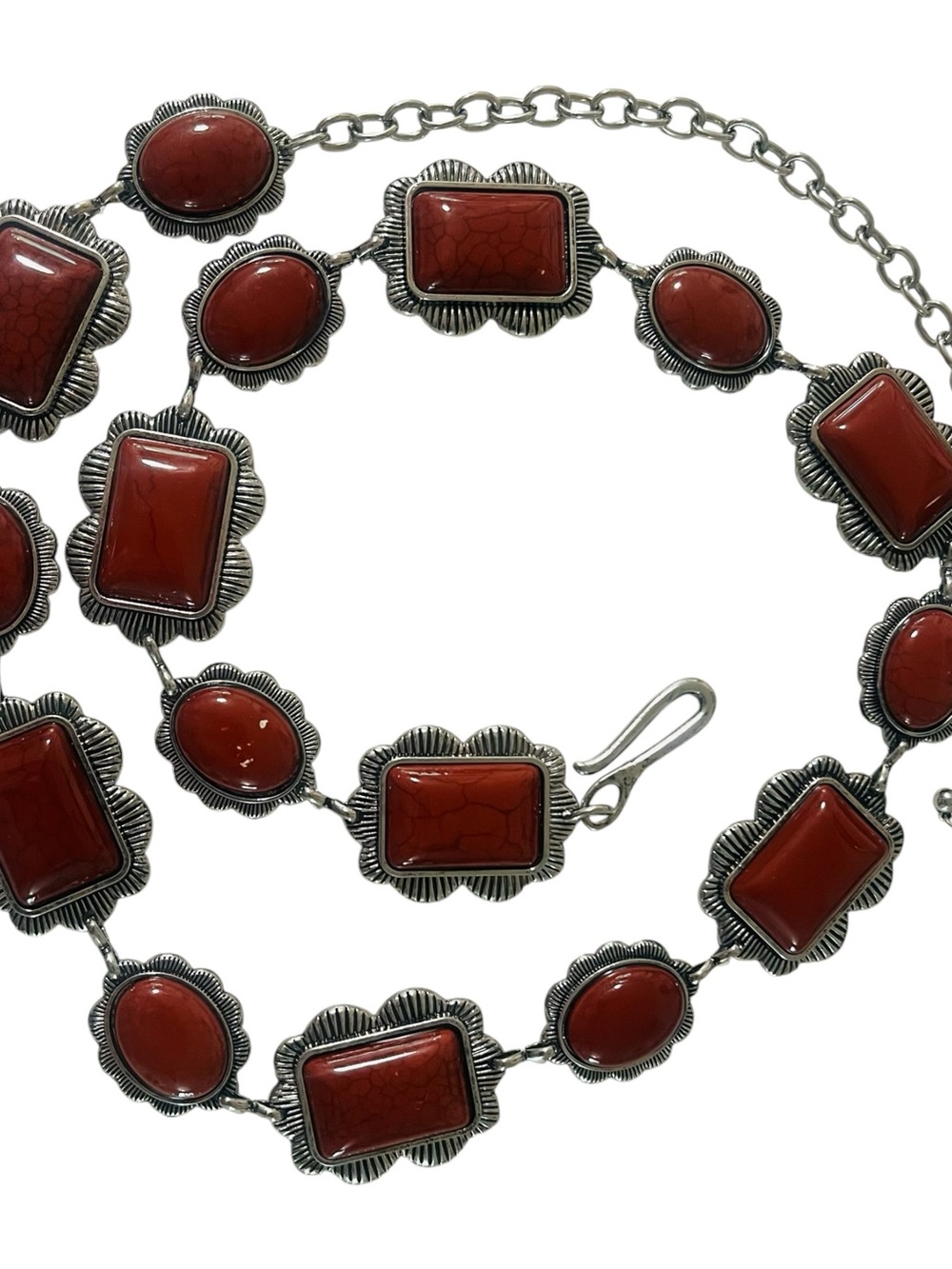 VTG “Haute Hippie” Boho Red Stone Cabochon Belt 32” to 39” long